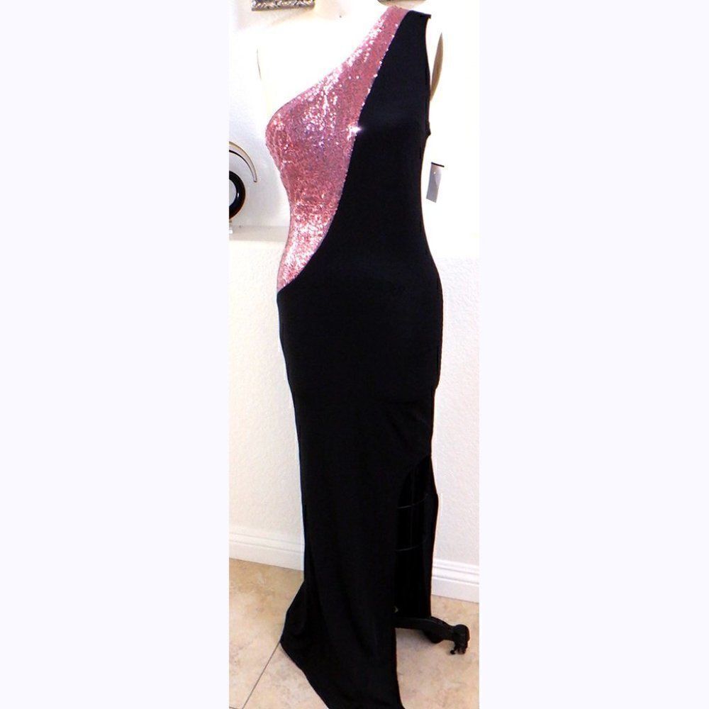 Sexy black sheath with pink sequins dress